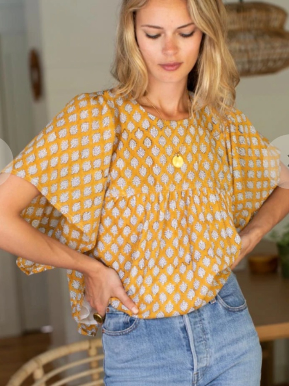 EUC Emerson Fry India Collection Basalie Top Yellow XS